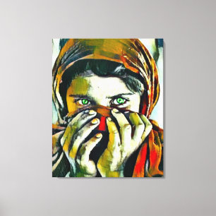Toile Fille afghane avec le portrait d'huile de yeux