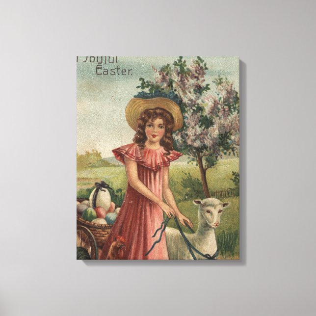 Toile Fille Agneau de marche, poussin et coq (Recto)