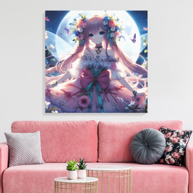 Toile Fille Anime Fleur Lune Fée (Insitu(Salon))