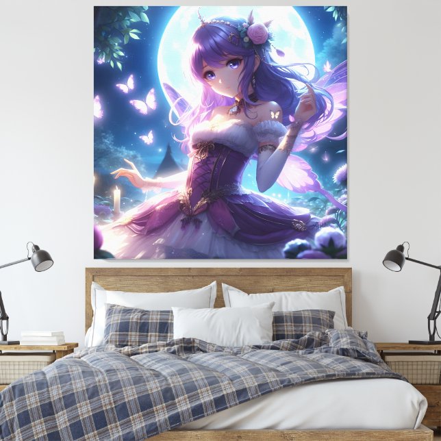 Toile Fille Anime Papillon Violet Aile Lune Fée  (Insitu(Chambre))