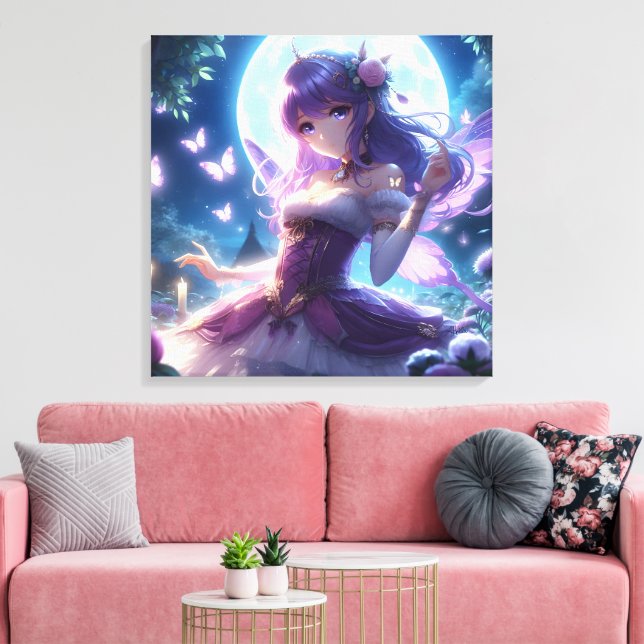 Toile Fille Anime Papillon Violet Aile Lune Fée  (Insitu(Salon))