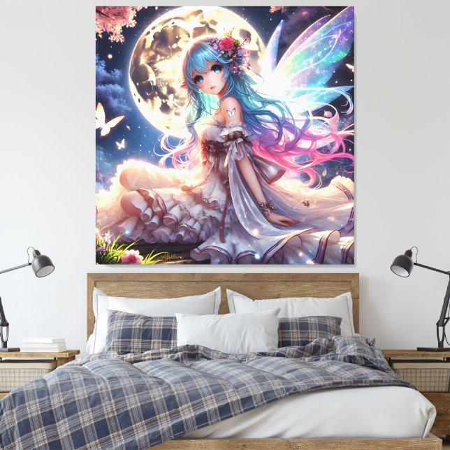 Toile Fille Anime Princesse Fée de la Lune dans un Jardi (Insitu(Chambre))