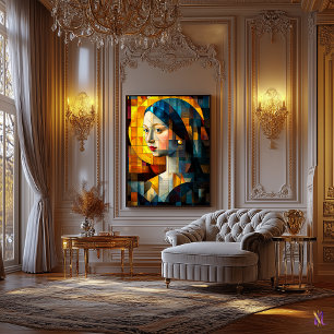 Toile Fille avec une perle oreille en verre tendu mosaïq