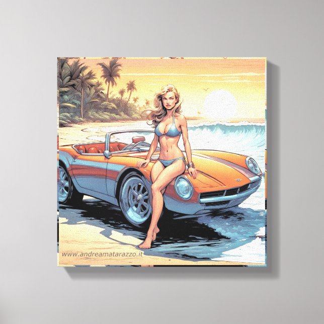 Toile Fille avec voiture de sport (Recto)