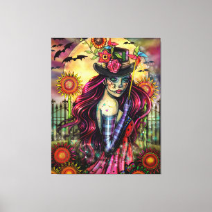 Toile Fille Crâne de Sucre Fantaisie Art par Molly Harri