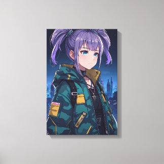 Toile Fille d'anime Cyberpunk Queue Camo Veste Art