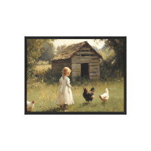Fille de ferme de poulets et oiseaux Simple décora