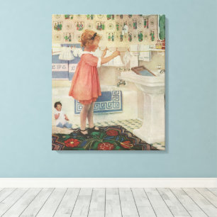 Toile Fille d'époque, enfant faisant la lessive suspenda