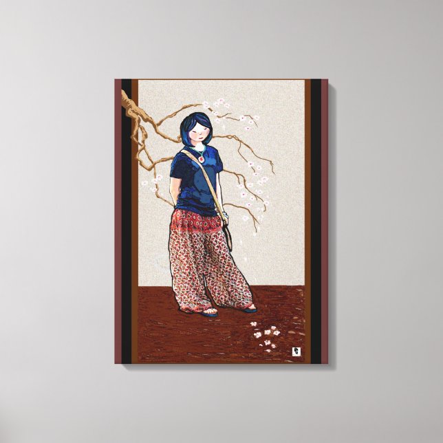 Toile fille des fleurs de cerisier version marron (Recto)