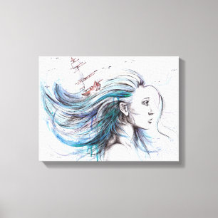 Toile Fille des océans Peinture surréaliste nautique art