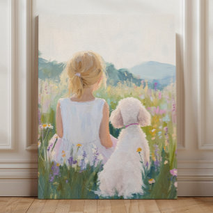 Toile Fille et chien grand millénaire fantaisiste Art