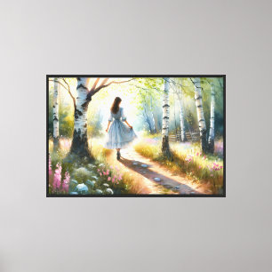 Toile Fille Fantaisiste Dançant à Travers une Forêt de B