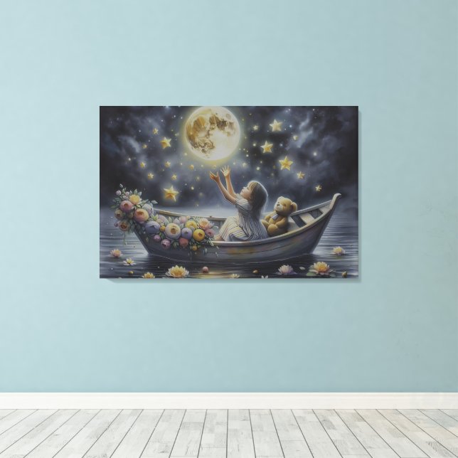 Toile Fille Fantaisiste Scène de Rêve de Lune (Insitu (Plancher de Bois))