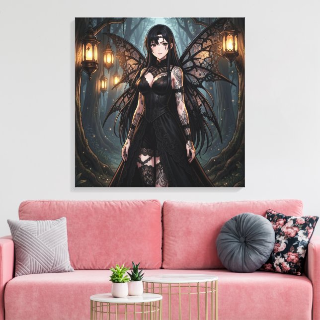 Toile Fille fée d'anime gothique dans une forêt enchanté (Insitu(Salon))
