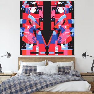 Toile Fille japonaise abstraite moderne – Kimono géométr