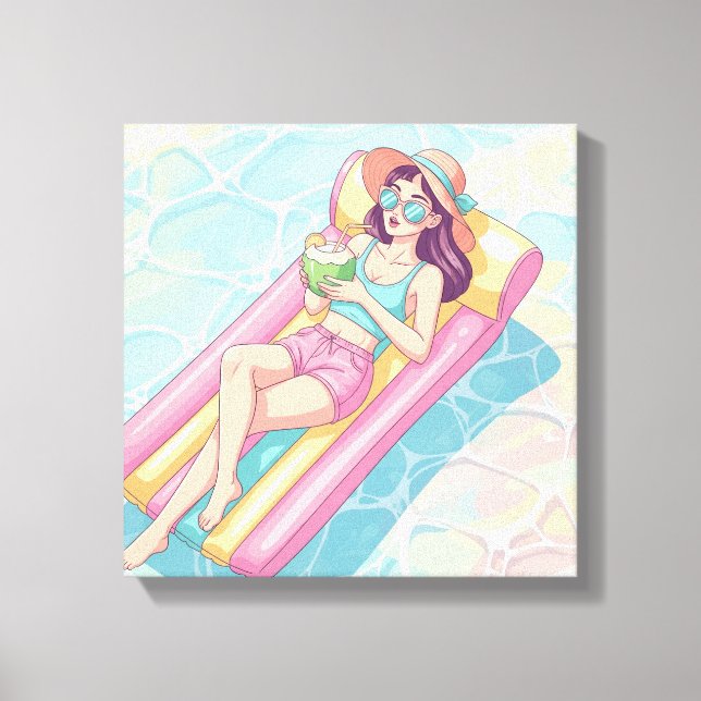 Toile Fille relaxante jour de piscine (Recto)