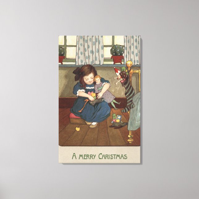 Toile Fille vérifiant ses chaussures pleines de bonbons (Recto)