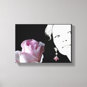 Toile Fille visage joli rose rose mode florale art