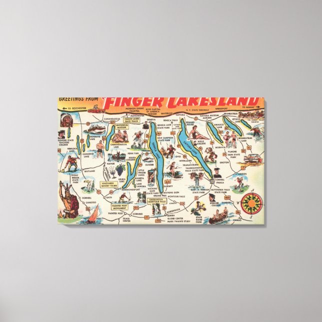 Toile Fingerlakes, New York - Carte détaillée (Recto)