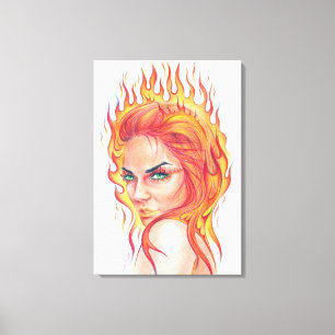 Toile Fire Woman imaginaire surréaliste Portrait dessin 
