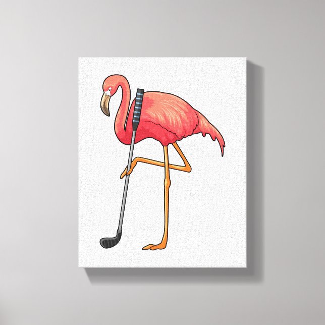 Toile Flamant rose à Golf avec Golf Club (Recto)