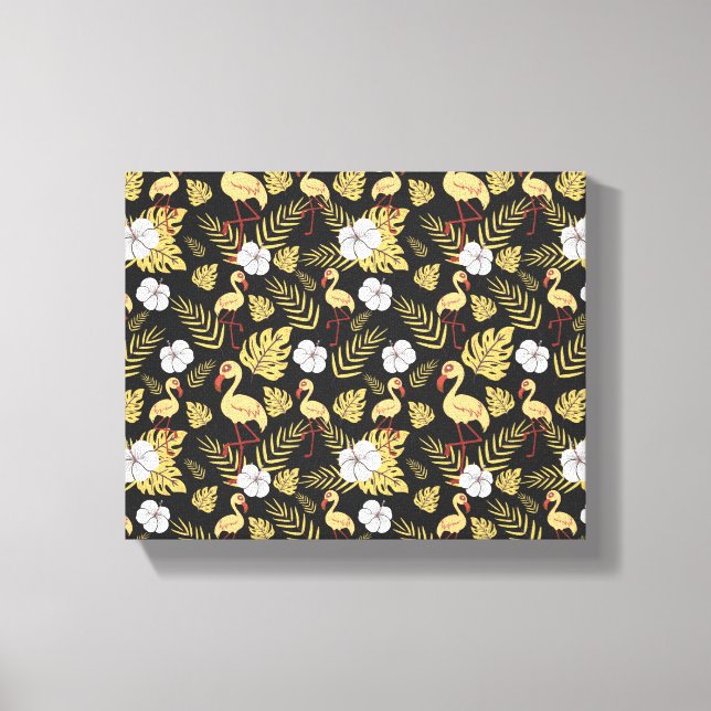 Toile Flamant rose continu motif fleurs jaune et blanc (Recto)