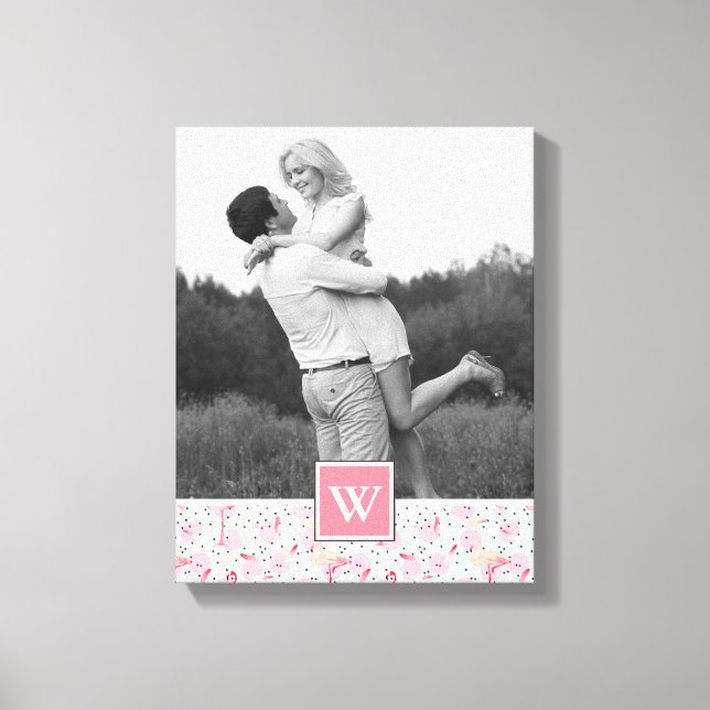 Toile Flamant rose Pois | Photo Avec Monogramme (Recto)