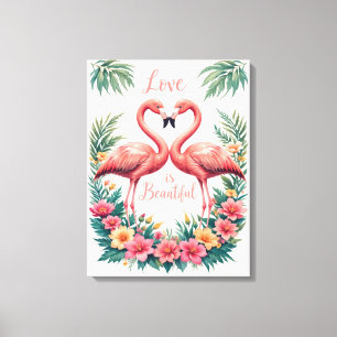 Toile Flamant rose romantique Love Heart Illustration