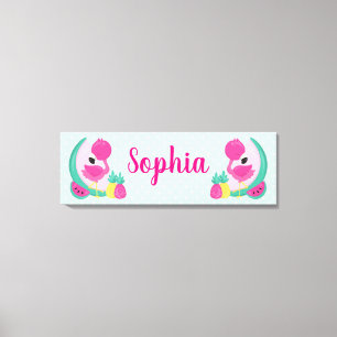 Toile Flamant rose rose avec pastèque et ananas