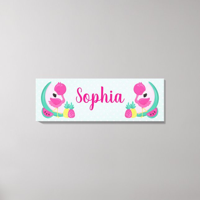 Toile Flamant rose rose avec pastèque et ananas (Recto)