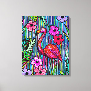 Toile Flamant rose Tropical Dessin Mur Art