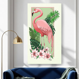 Toile Flamant Rose Tropical Feuilles de Palmier Vert Lys