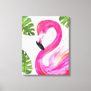 Toile Flamant rose tropical Palmier rose Feuille Oiseau 