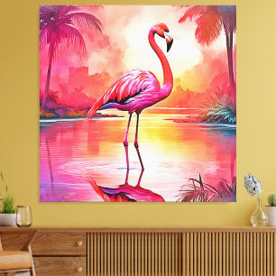 Toile Flamant rose tropicale dynamique