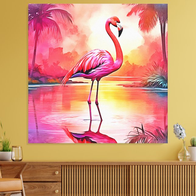 Toile Flamant rose tropicale dynamique (Insitu(Salon))