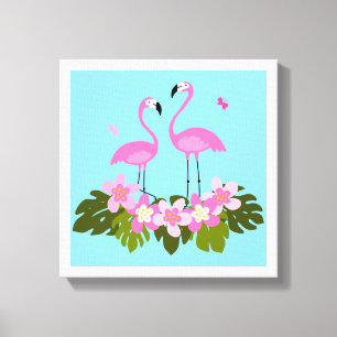 Toile Flamants tropicaux et illustration florale
