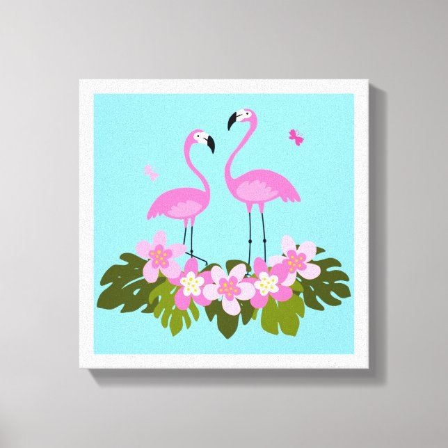 Toile Flamants tropicaux et illustration florale (Recto)