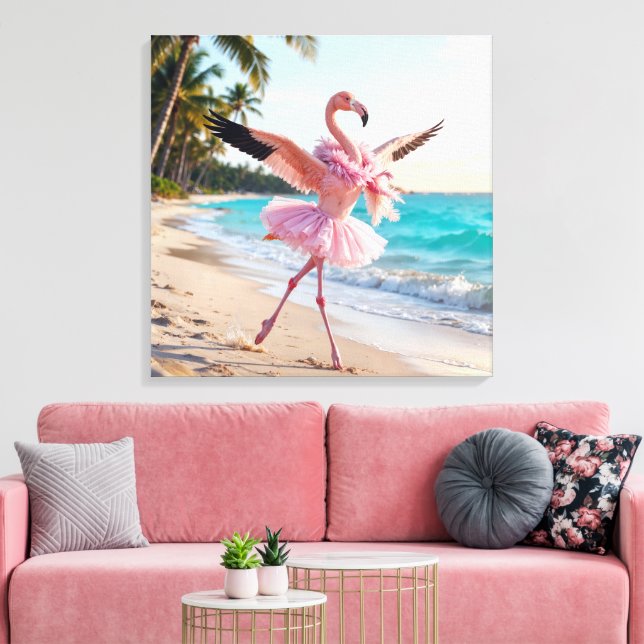 Toile Flamingo Ballerina In a Pink Tutu On the Beach (Insitu(Salon))