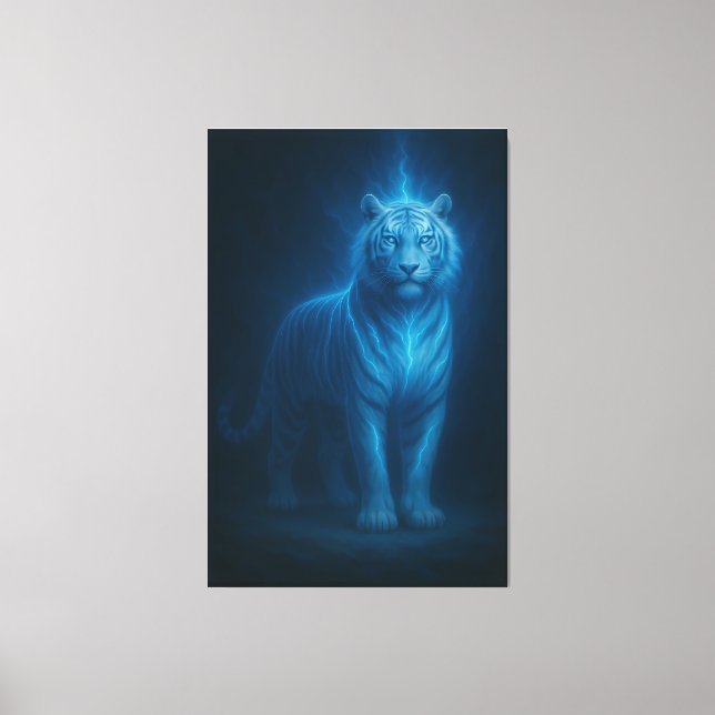Toile Flamme Bleue Éclair Tigre Blanc – Tempête Céleste (Recto)