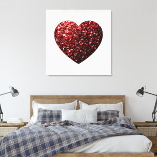 Toile Flamme de parties scintillant de coeur rouge foncé