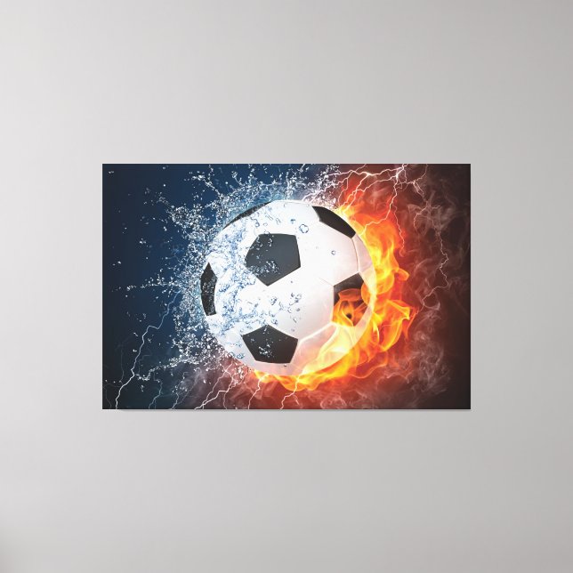 Toile Flamme Football/Balle de Football Jeu d'oreiller (Recto)