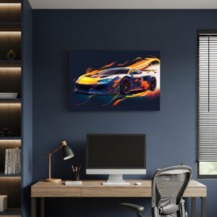 Toile Flammes Numériques de Course de Supercar Vibrantes
