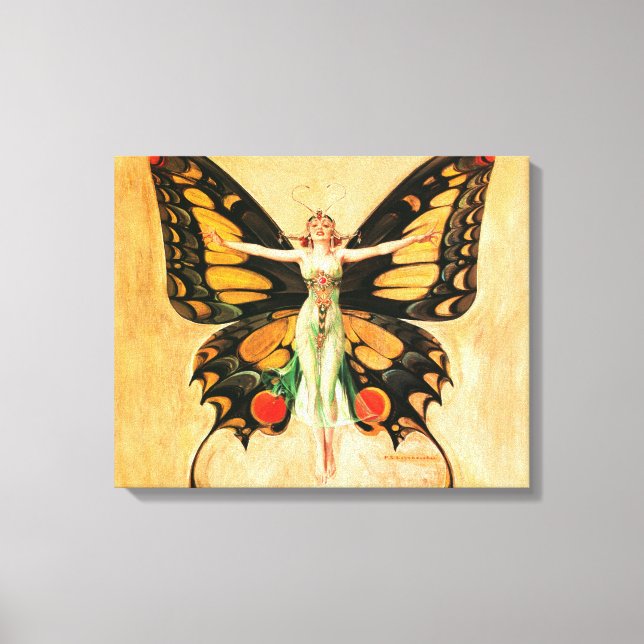 Toile Flapper Butterfly Flying Woman Illustration (Recto)