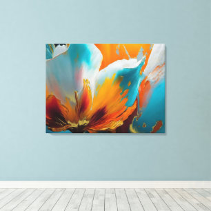 Toile Fleur abstraite en orange et sarcelle