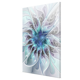 Toile Fleur Abstraite Fractale Moderne Avec Bleu