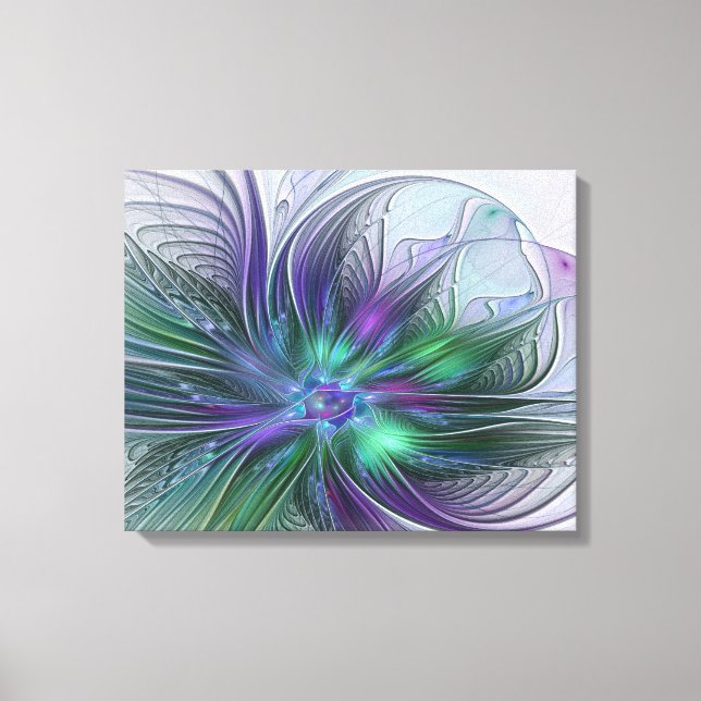 Toile Fleur Abstraite Moderne Art Fractal Vert Violet (Recto)