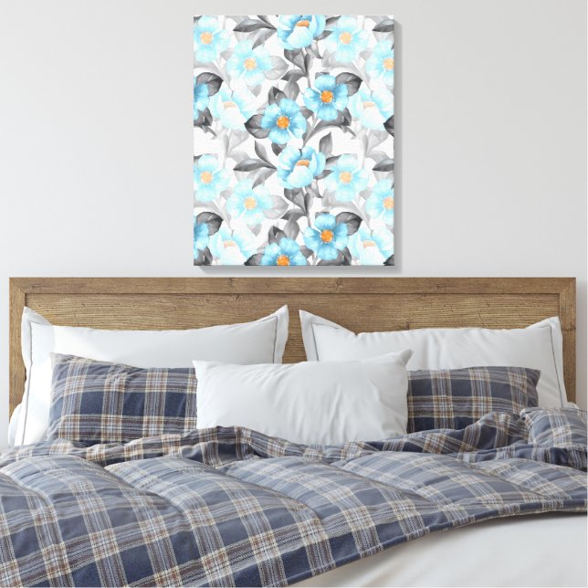 Toile Fleur Aquarelle Bleue - Floral Botanique (Insitu(Chambre))