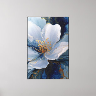 Toile Fleur bleu clair et blanche avec détails dorés