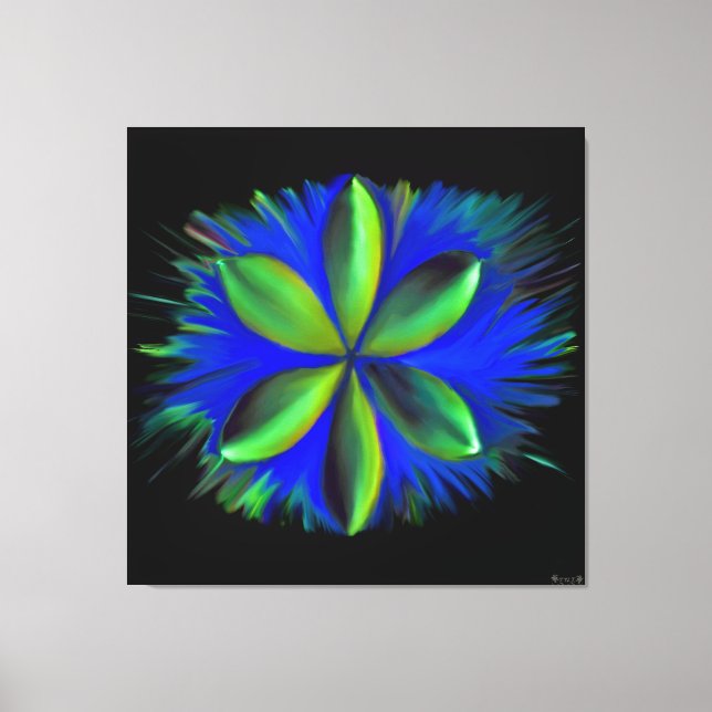 Toile Fleur Bleue et Verte Abstraite (Recto)
