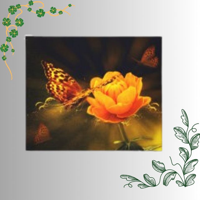 Toile Fleur botanique orange avec papillon de la nature (Créateur téléchargé)